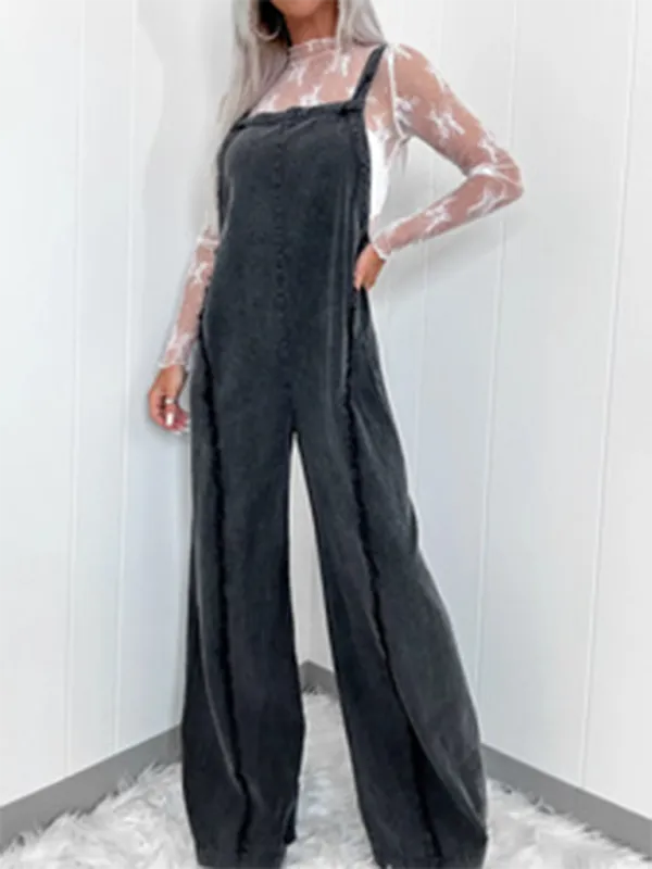 Trendy Wide-Leg Denim Playsuit Overalls for Women