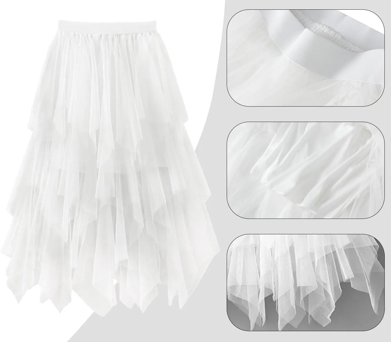 Tulle Skirts for Women Midi Long Tutu Skirt A-Line Mesh Layered Fairy Trendy High Elastic Waist Halloween Skirts