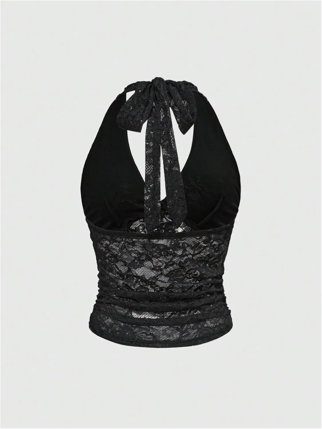 Verdusa Women's Gothic Sexy Halter Top Deep V Mesh Sheer Backless Fitted Crop Going Out Tops