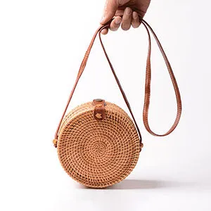 Vintage Hand-Woven Rattan Beach Bag