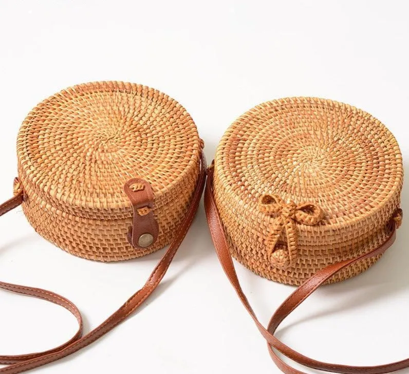 Vintage Hand-Woven Rattan Beach Bag