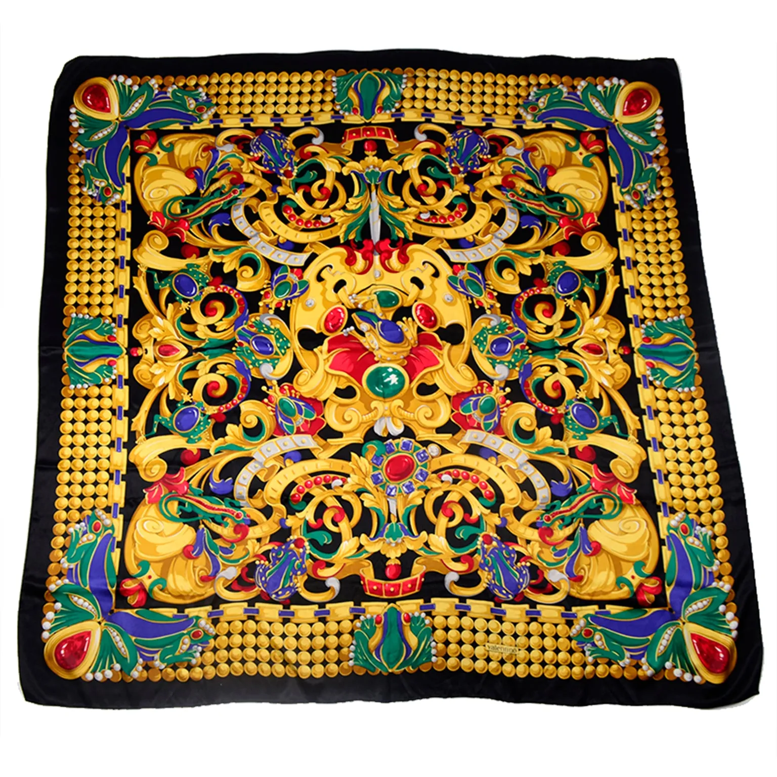 Vintage Valentino Colorful Jewels & Frog Print Silk Scarf
