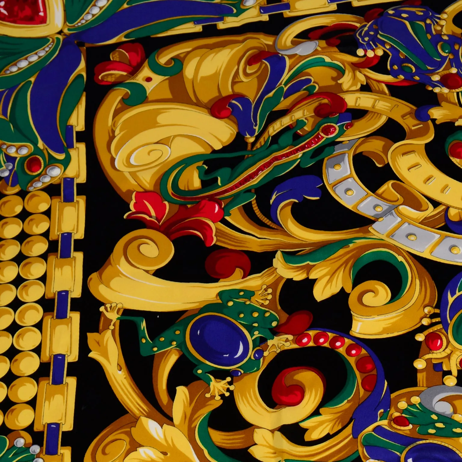 Vintage Valentino Colorful Jewels & Frog Print Silk Scarf
