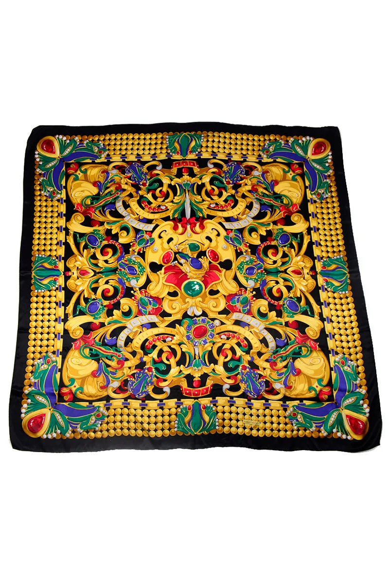 Vintage Valentino Colorful Jewels & Frog Print Silk Scarf