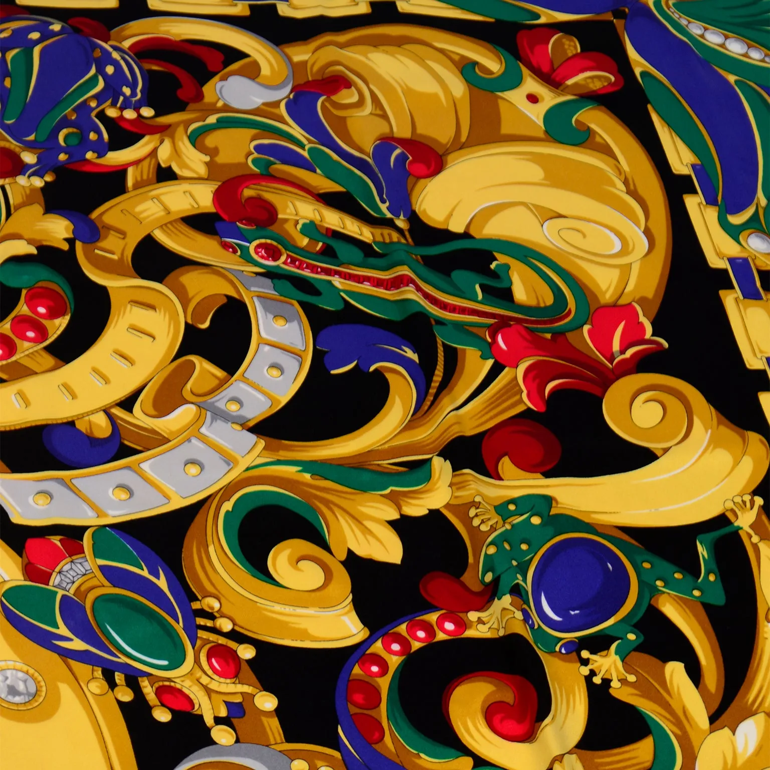 Vintage Valentino Colorful Jewels & Frog Print Silk Scarf