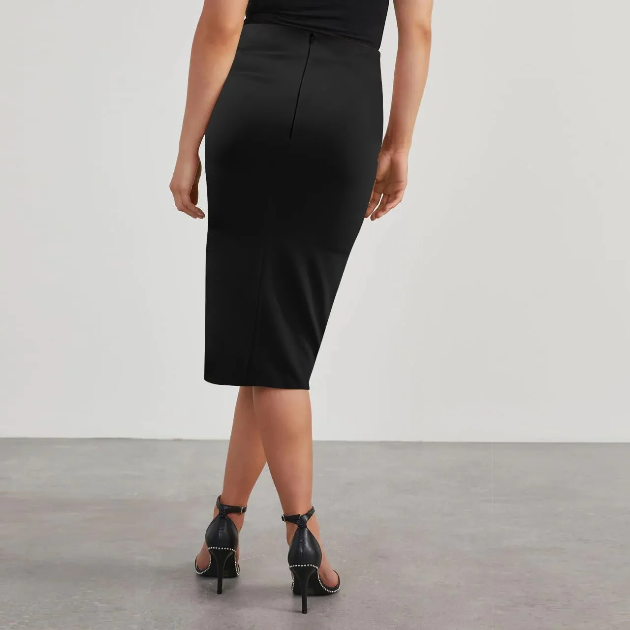 Wear to Work Pencil Skirts for Women Twist Front Elastic High Waist Split Thigh Business Skirt