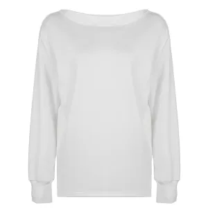 White Skew Collar Long Sleeve Top Fall Clothes 2024 Women Casual Basic Baggy T Shirts P67-BG32