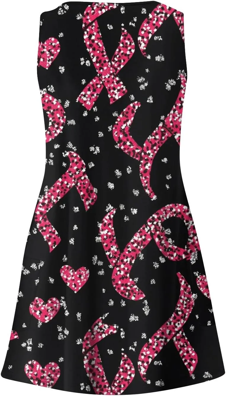 Women Summer Dresses Sleeveless V Neck Swimsuit Coverup Vacation Casual Sundress Printed Beach Dress with Pocket
