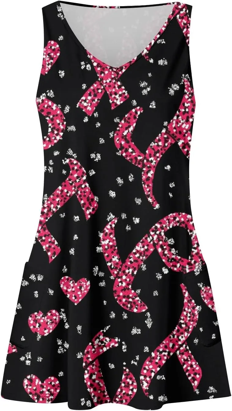 Women Summer Dresses Sleeveless V Neck Swimsuit Coverup Vacation Casual Sundress Printed Beach Dress with Pocket