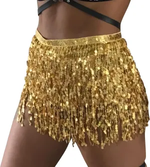 Womens Belly Dance Hip Scarf with Sparkly Fringe Rave Party Sequin Skirt Costume Festival Tassel Skirt