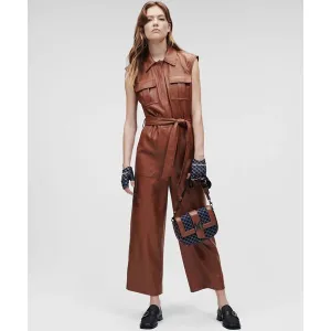 Women's Brown Real Leather Playsuit