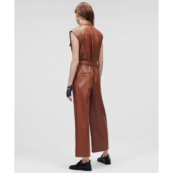 Women's Brown Real Leather Playsuit