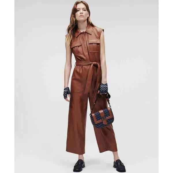 Women's Brown Real Leather Playsuit