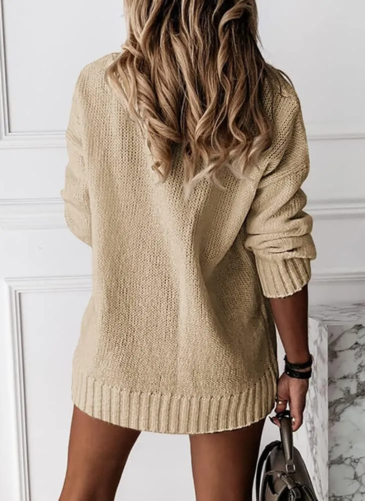 Womens Loose Sweaters Sexy V Neck Long Sleeve Solid Knitted Jumper Pullover Sweatshirt Tops
