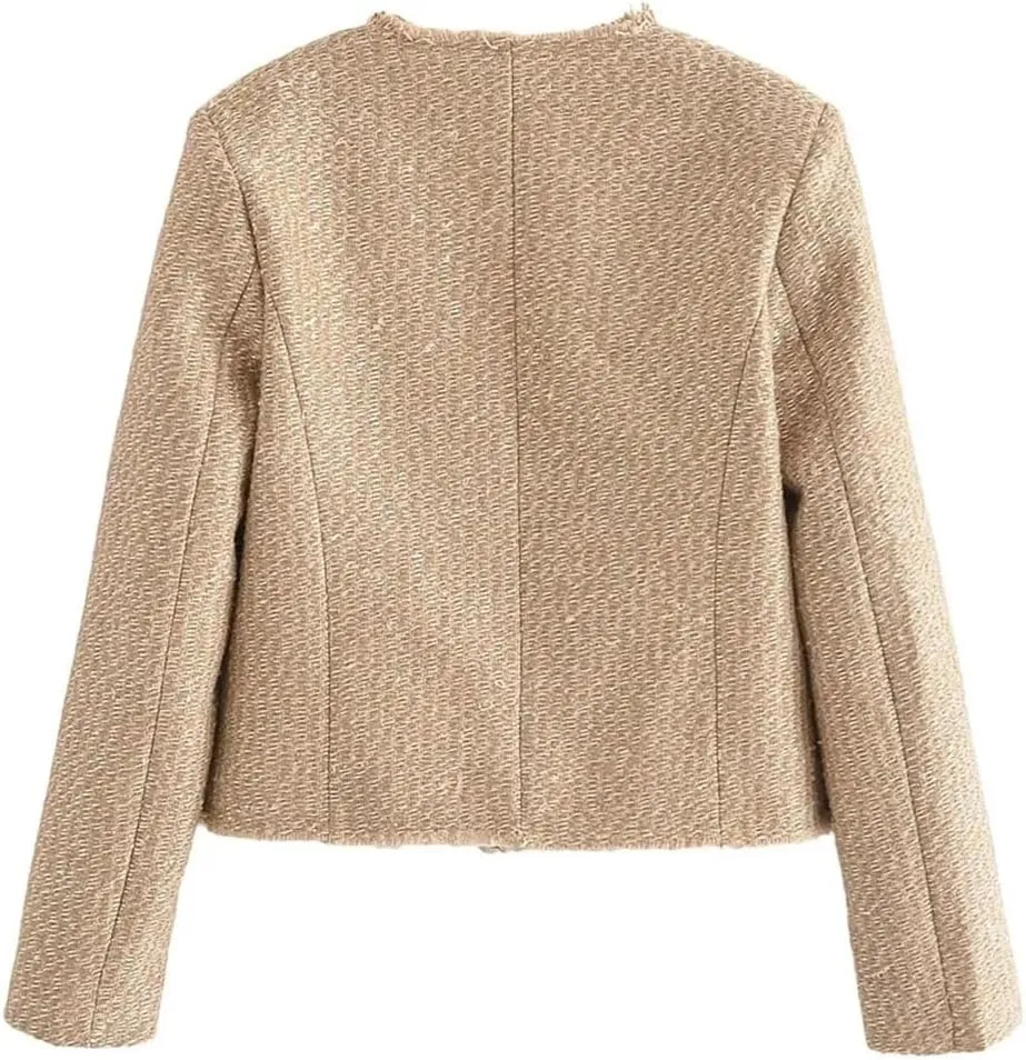 Women's O-Neck French Button Multi Pocket Decoration Coarse Spinning Jacket Coat