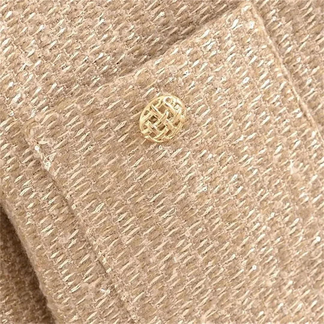 Women's O-Neck French Button Multi Pocket Decoration Coarse Spinning Jacket Coat