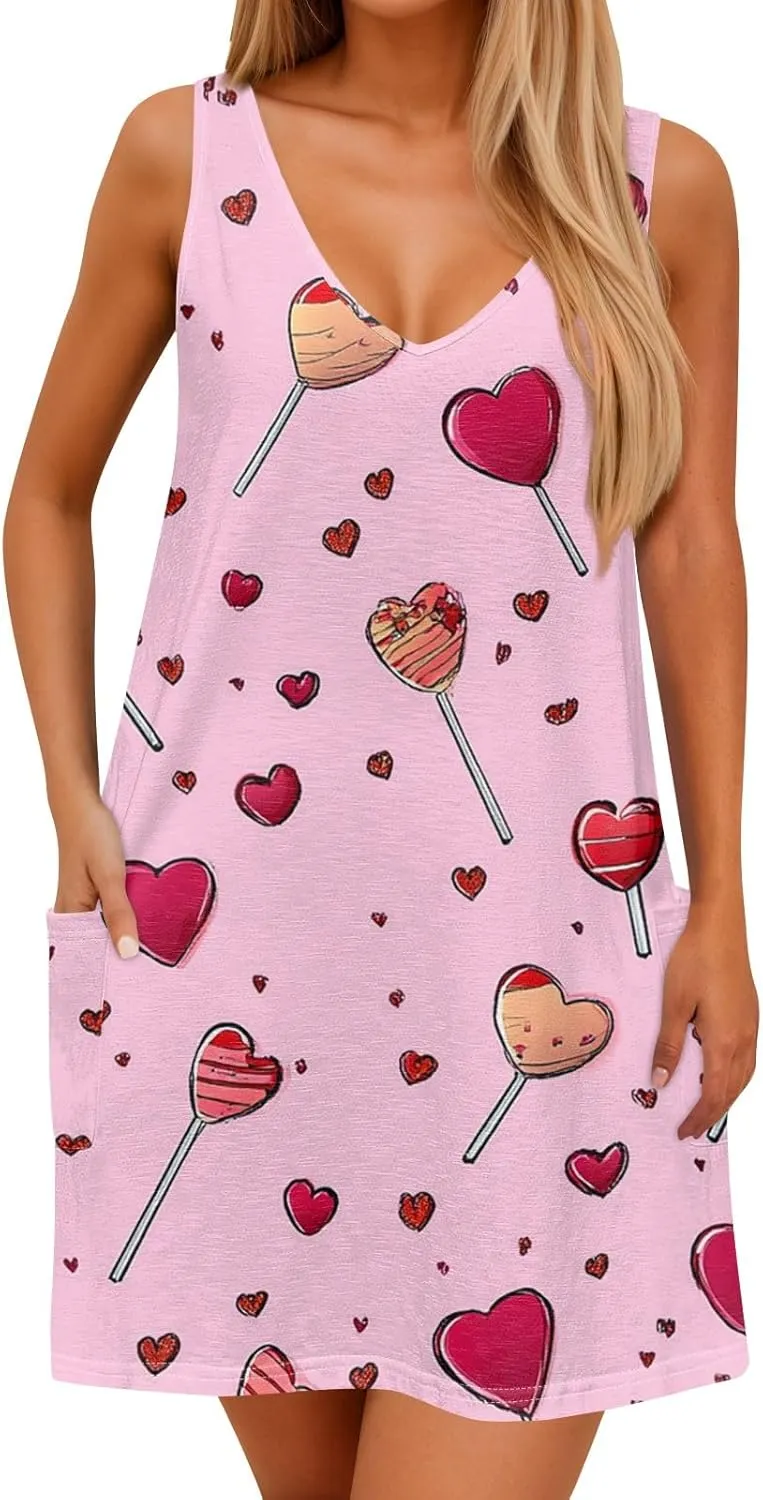 Women's Summer Dresses V Neck Casual Sundress 2025 Beach Swimsuit Coverup Vacation Sleeveless Dress with Pocket
