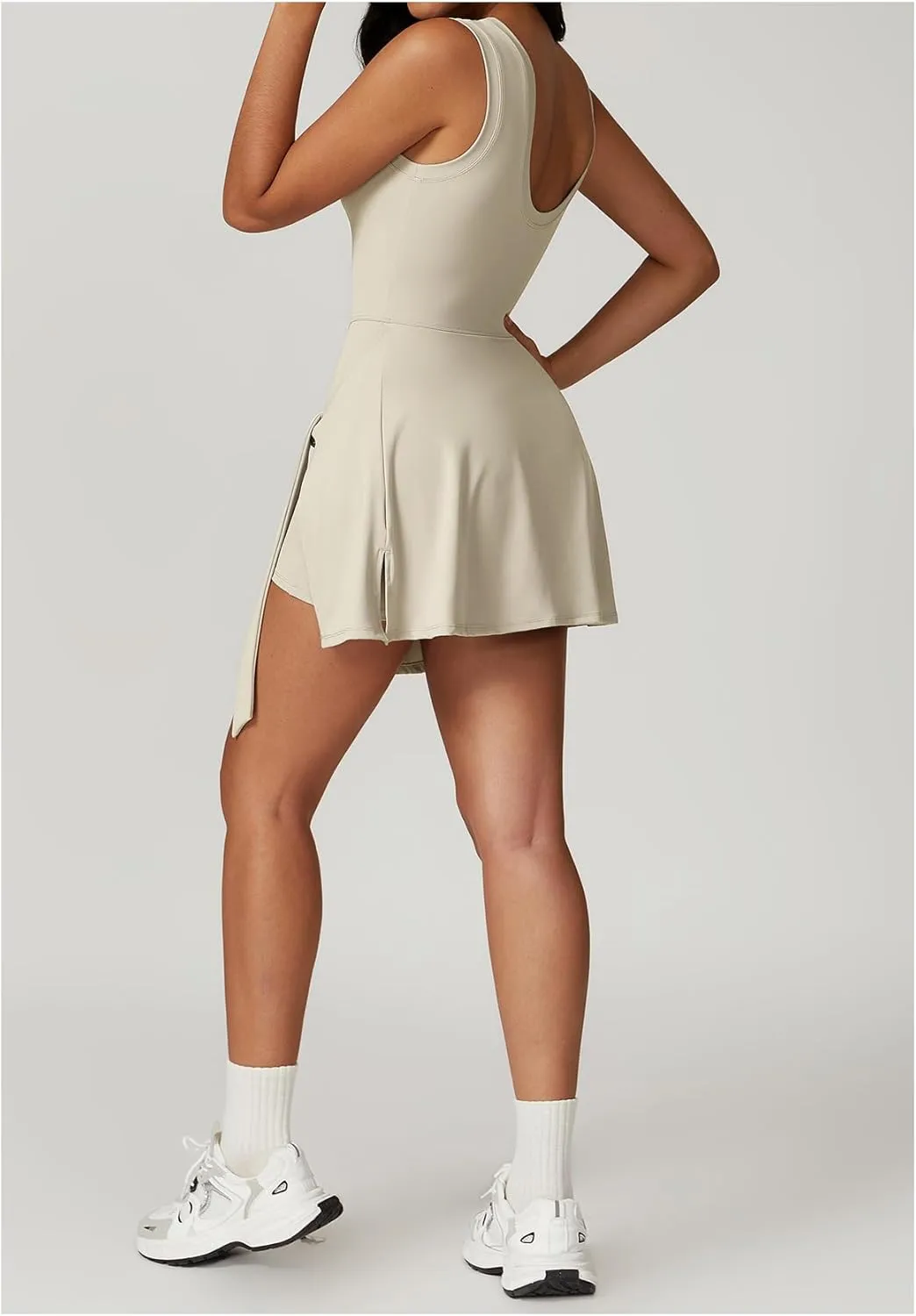 Womens Tennis Dress Wrap Skirt Built in Shorts Sleeveless Golf Athletic Romper Sundress Tie Front Summer Mini Dresses