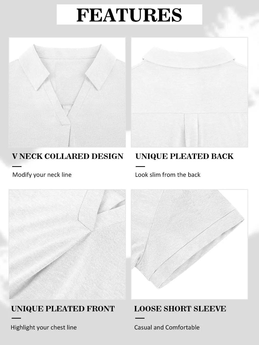 Womens V Neck Collared Shirt Short Sleeve Work Polo T Shirts Summer Dressy Casual Loose Fit Tunic Tops and Blouses