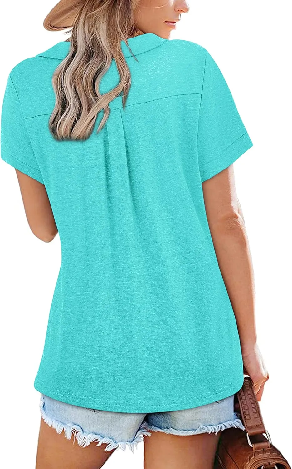 Womens V Neck Collared Shirt Short Sleeve Work Polo T Shirts Summer Dressy Casual Loose Fit Tunic Tops and Blouses