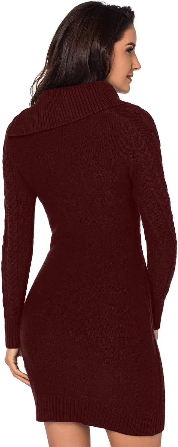 YOUNGSUN Womens Turtleneck Sweaters Long Sleeve Elasticity Chunky Cable Knit Pullover Jumper Winter Dress