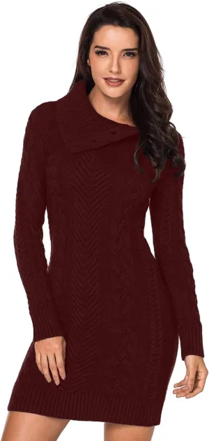 YOUNGSUN Womens Turtleneck Sweaters Long Sleeve Elasticity Chunky Cable Knit Pullover Jumper Winter Dress