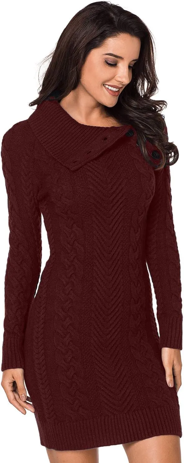 YOUNGSUN Womens Turtleneck Sweaters Long Sleeve Elasticity Chunky Cable Knit Pullover Jumper Winter Dress