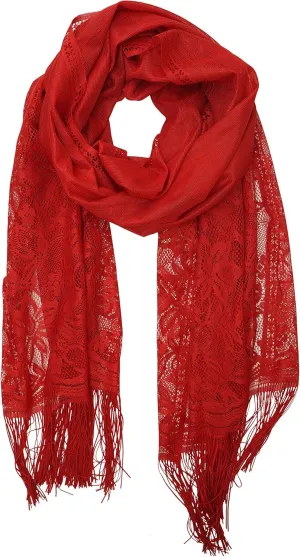 YOUR SMILE Ladies/Women's Lightweight Solid Color Fringe Lace Tassels Long Shawl Scarf For Spring Summer Fall