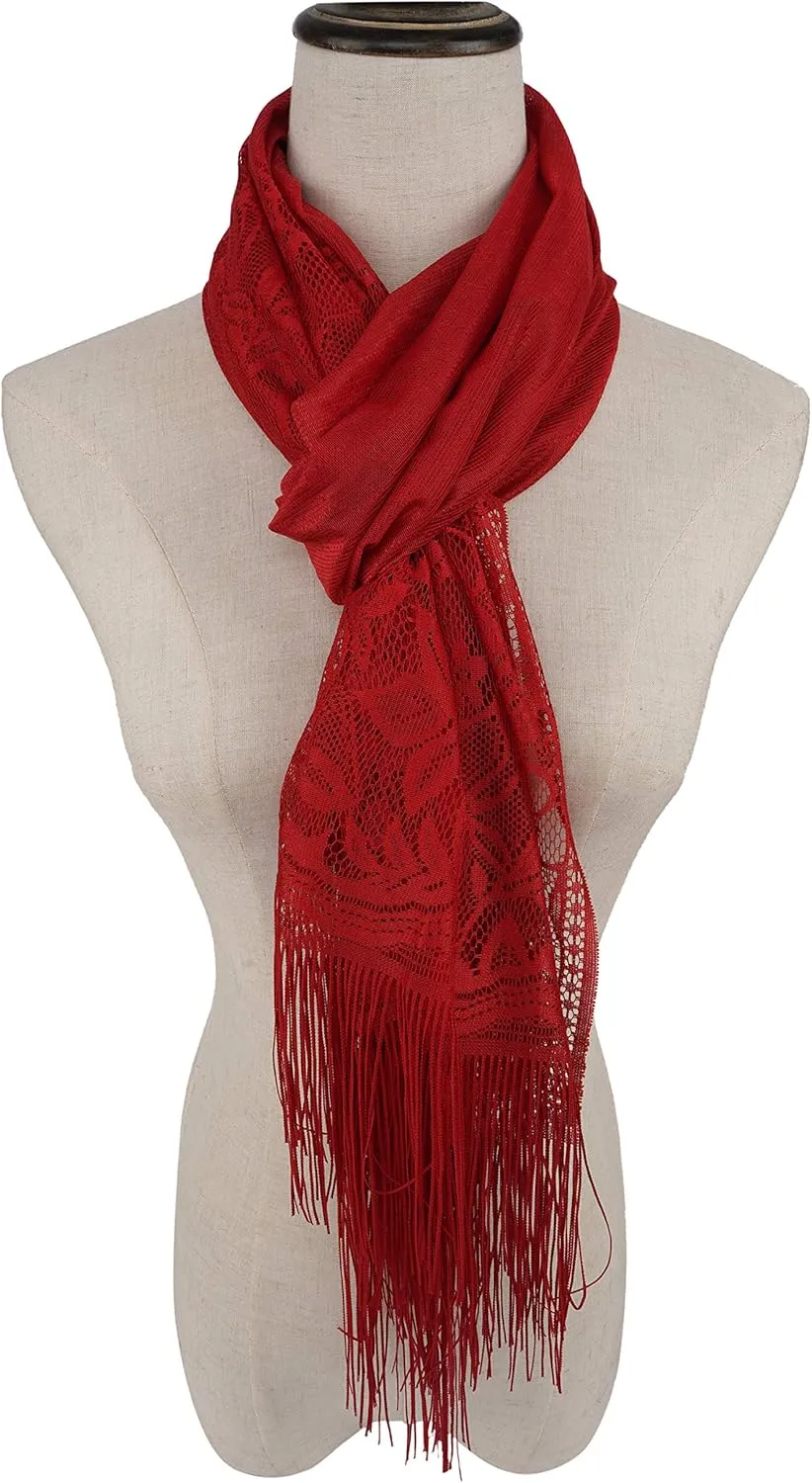 YOUR SMILE Ladies/Women's Lightweight Solid Color Fringe Lace Tassels Long Shawl Scarf For Spring Summer Fall