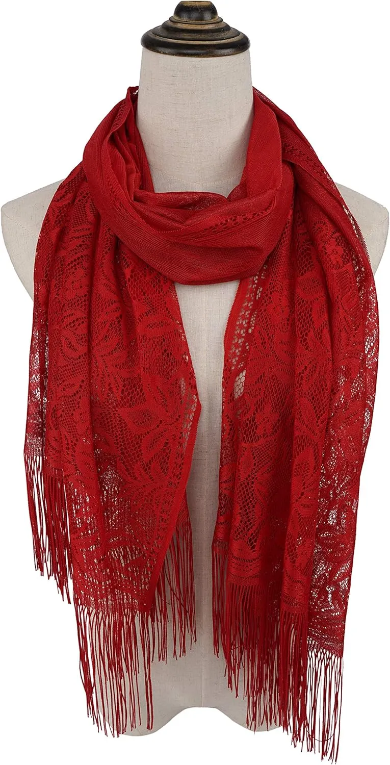 YOUR SMILE Ladies/Women's Lightweight Solid Color Fringe Lace Tassels Long Shawl Scarf For Spring Summer Fall