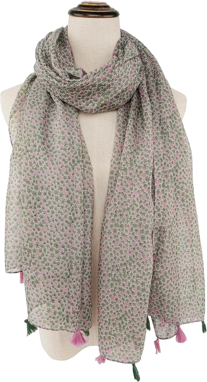 YOUR SMILE Large Boho Scarf for Women Lightweight Floral Printed Scarves Fall Winter Fashion Fringed Shawl wraps