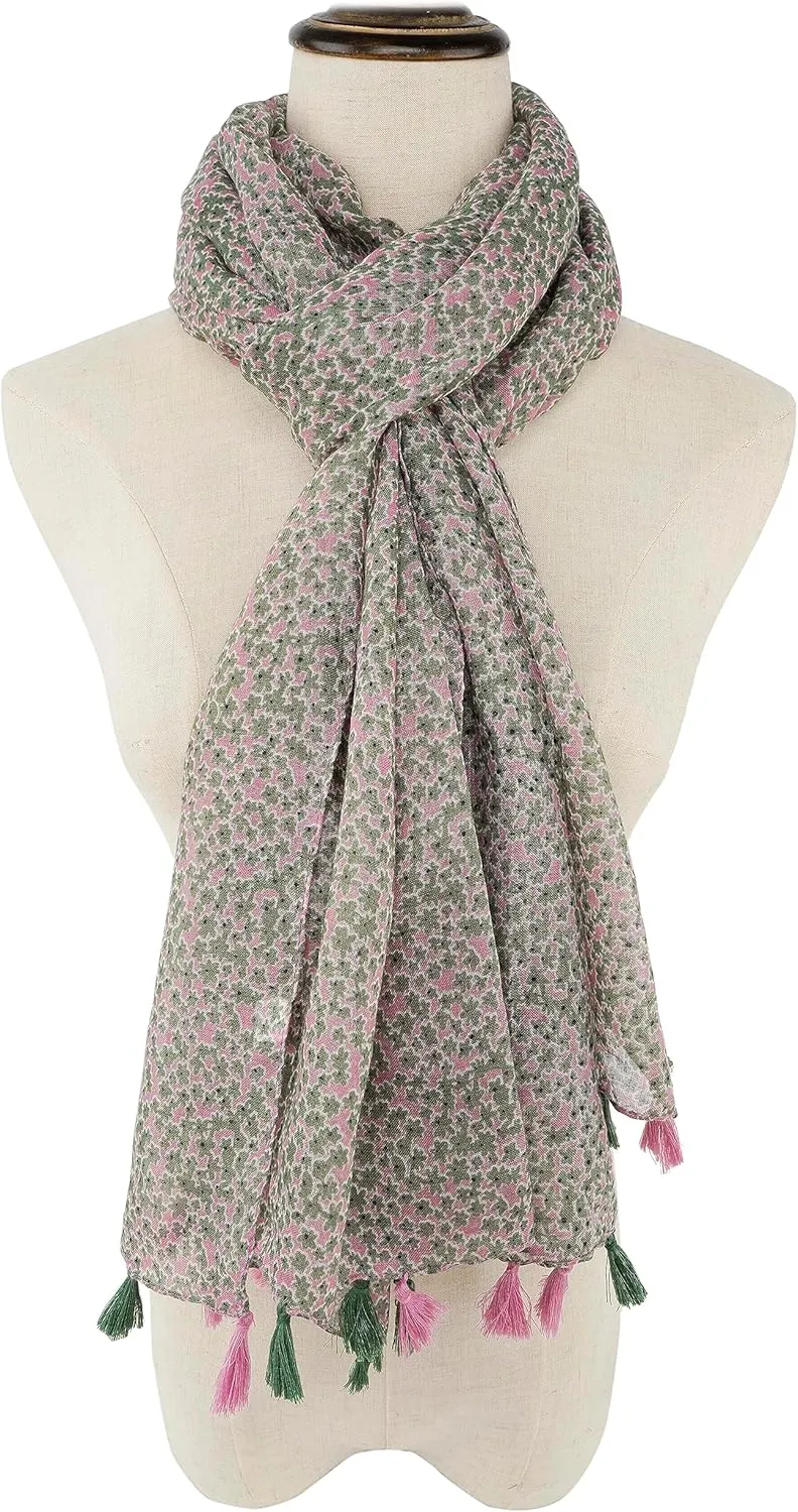 YOUR SMILE Large Boho Scarf for Women Lightweight Floral Printed Scarves Fall Winter Fashion Fringed Shawl wraps